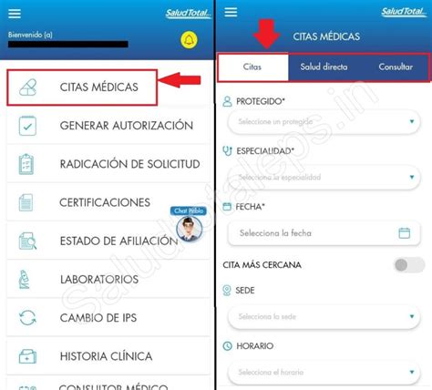 salud directa salud total|Solicitar o cancelar citas médicas en Salud Total